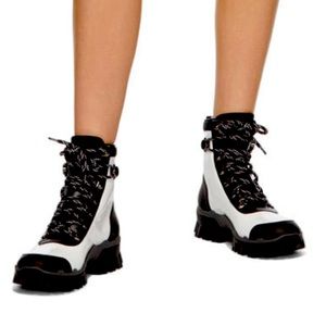 NWT Moncler woman’s Patent Leather Ankle Combat Boots in White, size 41
